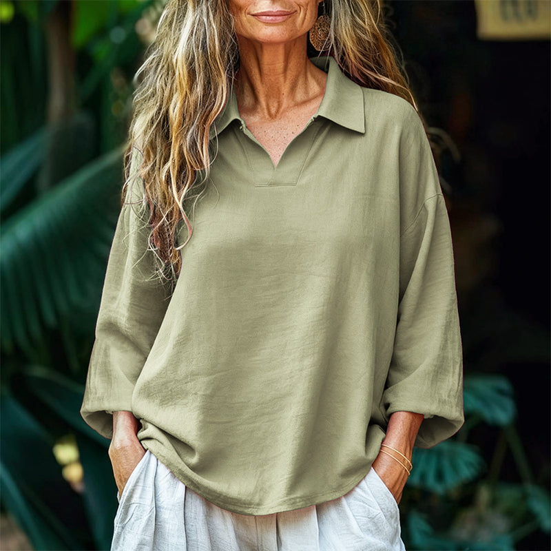 Noelle - Women's Relaxed Fit Collared V-Neck Top