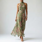 Noemi - Women's Gathered Halter Flowing Midi Dress