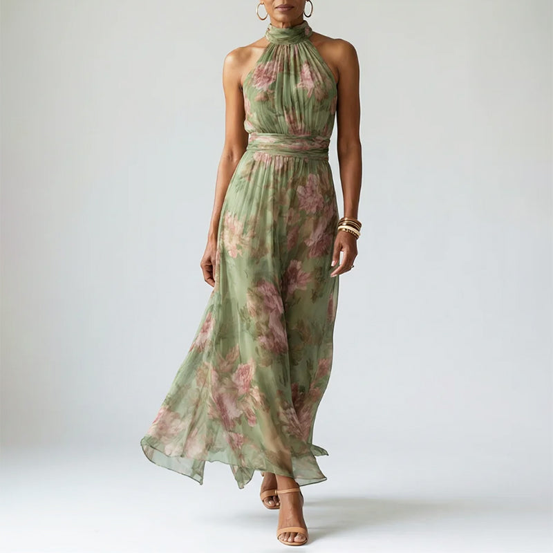 Noemi - Women's Gathered Halter Flowing Midi Dress