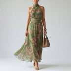 Noemi - Women's Gathered Halter Flowing Midi Dress