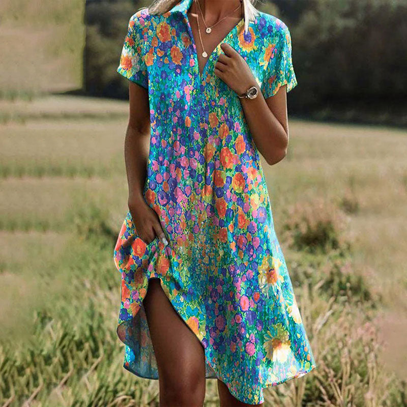 Odette - Relaxed Fit Colorful V-Neck Dress