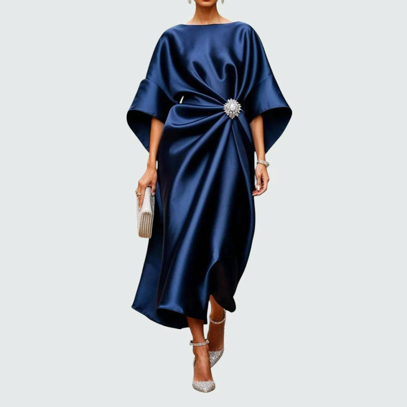 Olivia - Elegant Gathered Waist Midi Dress