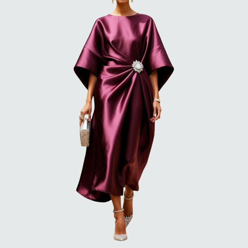 Olivia - Elegant Gathered Waist Midi Dress