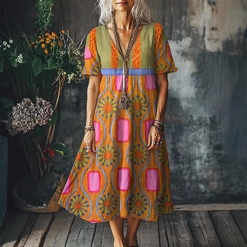 Ophelia - Women's Retro Boho Loose Fit Midi Dress