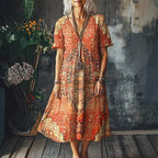 Ophelia - Women's Retro Boho Loose Fit Midi Dress