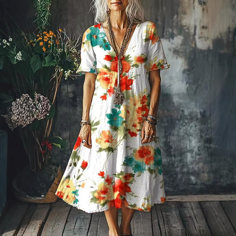 Ophelia - Women's Retro Boho Loose Fit Midi Dress