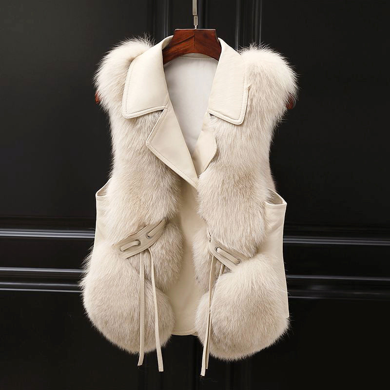 Paige - Women's Faux-Fur Vest with Lapel Collar