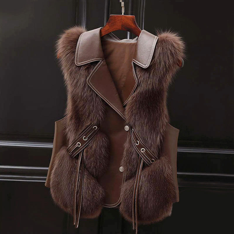 Paige - Women's Faux-Fur Vest with Lapel Collar