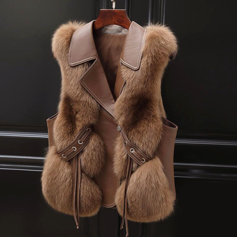 Paige - Women's Faux-Fur Vest with Lapel Collar