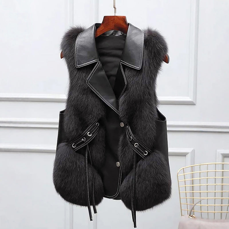 Paige - Women's Faux-Fur Vest with Lapel Collar