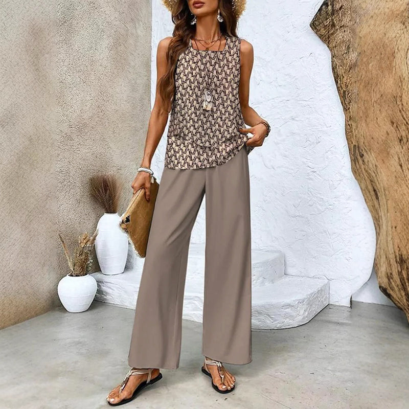 Paige - Women’s Two-Piece Set with Sleeveless Top and Wide-Leg Pants