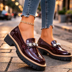 Quincy - Women's Gloss Loafers with Crystal Detail