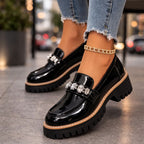 Quincy - Women's Gloss Loafers with Crystal Detail