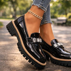Quincy - Women's Gloss Loafers with Crystal Detail