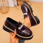 Quincy - Women's Gloss Loafers with Crystal Detail