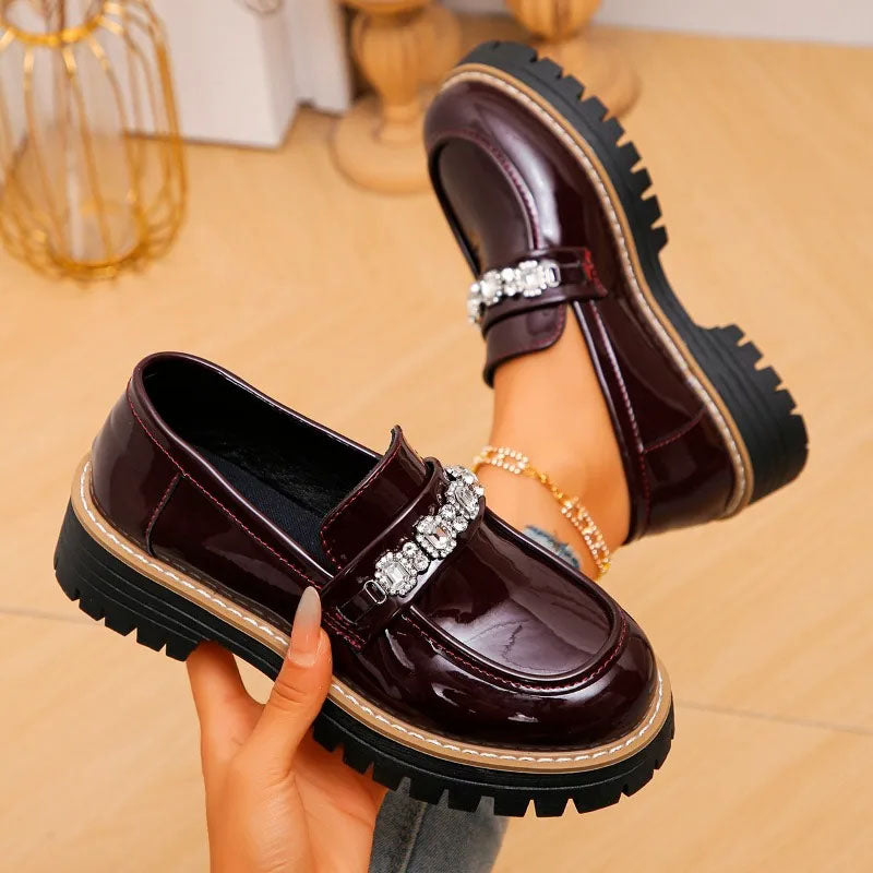 Quincy - Women's Gloss Loafers with Crystal Detail
