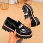 Quincy - Women's Gloss Loafers with Crystal Detail