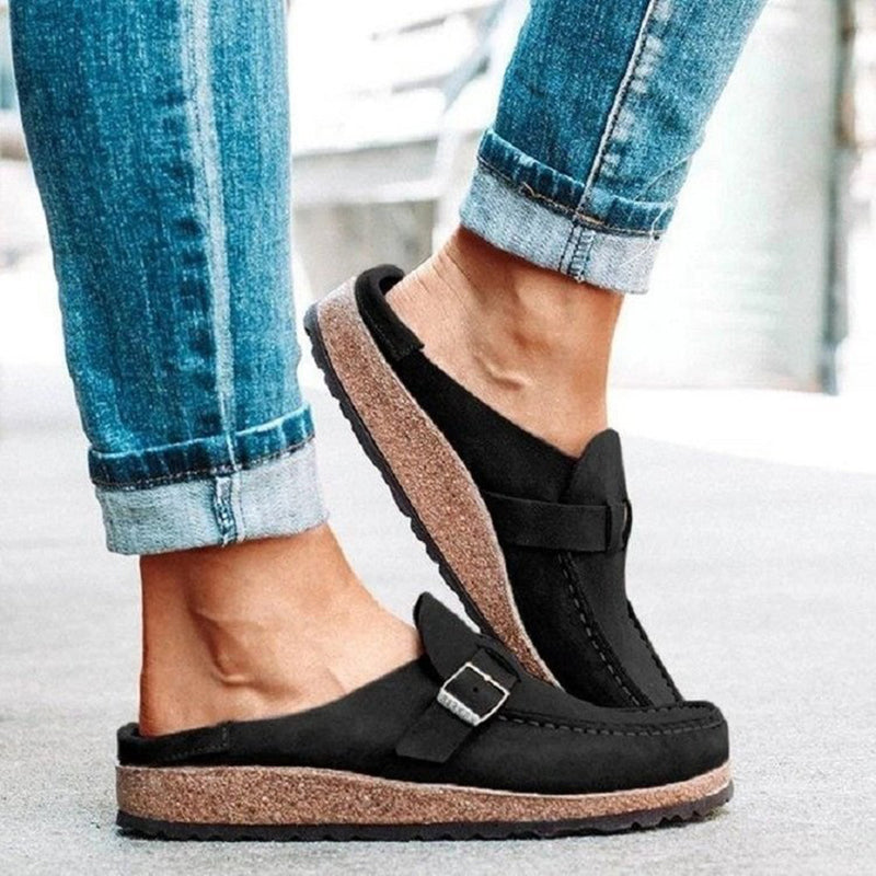 Rebecca - Women’s Slip-On Clog Loafers with Buckle Strap