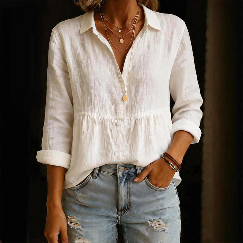 Rosalie - Women's Cotton V-Neck Relaxed Fit Blouse