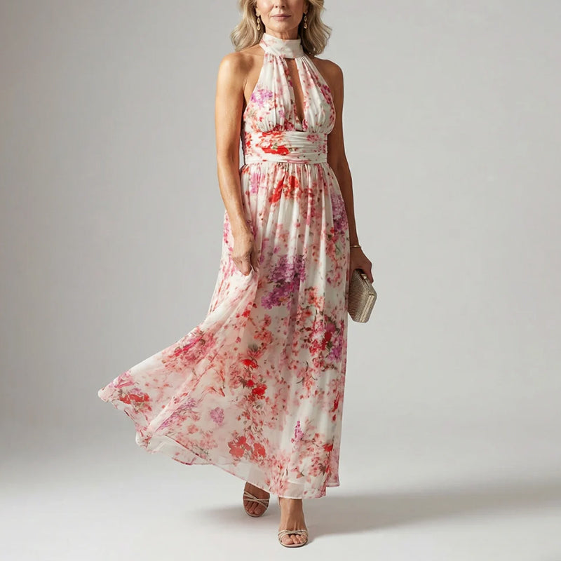 Rosalie - Women’s Elegant Halter Dress with Soft Floral Print