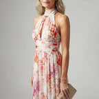 Rosalie - Women’s Elegant Halter Dress with Soft Floral Print