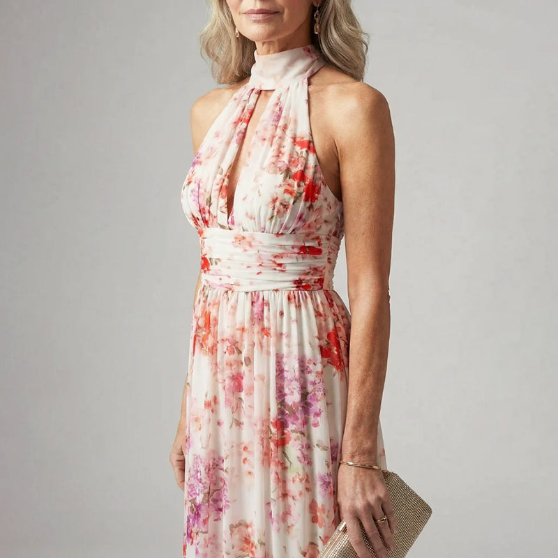 Rosalie - Women’s Elegant Halter Dress with Soft Floral Print