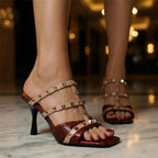 Rose - Women's Studded Strap Snake-Texture Sandals