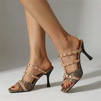 Rose - Women's Studded Strap Snake-Texture Sandals