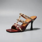 Rose - Women's Studded Strap Snake-Texture Sandals