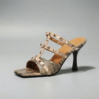 Rose - Women's Studded Strap Snake-Texture Sandals