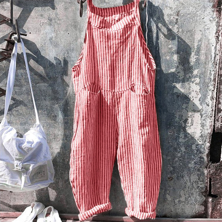 Rosie - Women’s Striped Cotton Overalls with Pockets