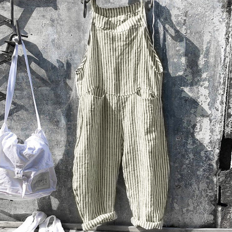 Rosie - Women’s Striped Cotton Overalls with Pockets