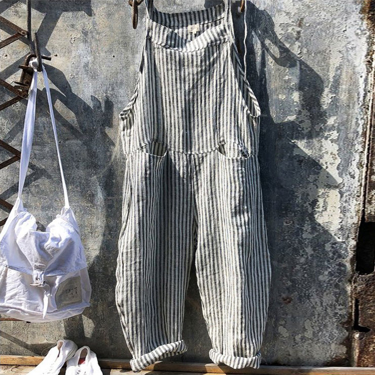 Rosie - Women’s Striped Cotton Overalls with Pockets