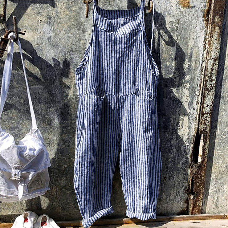 Rosie - Women’s Striped Cotton Overalls with Pockets