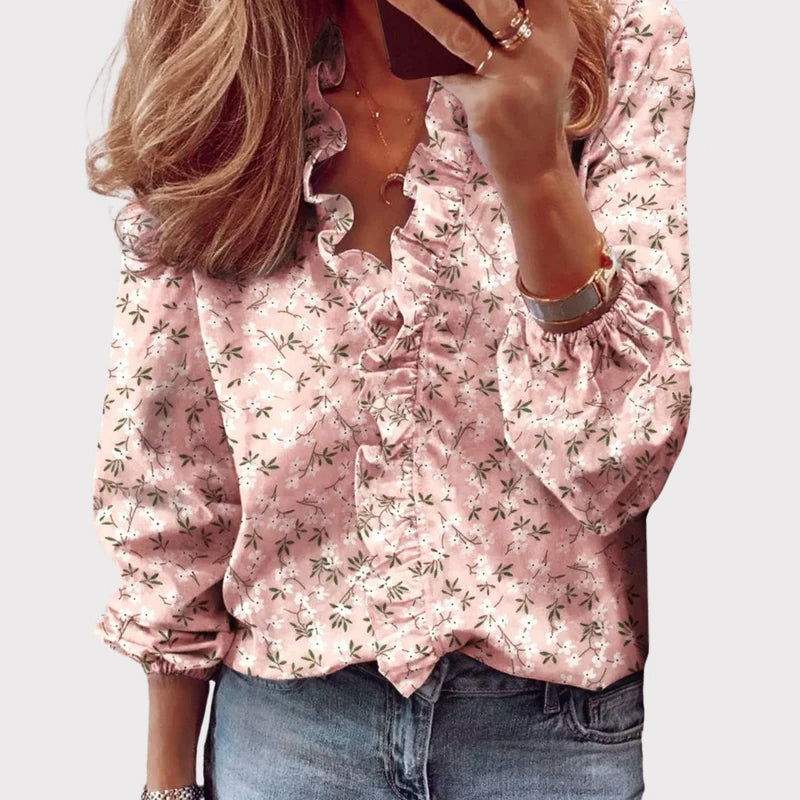 Samantha - Women's Ruffle V-Neck Long Sleeve Blouse