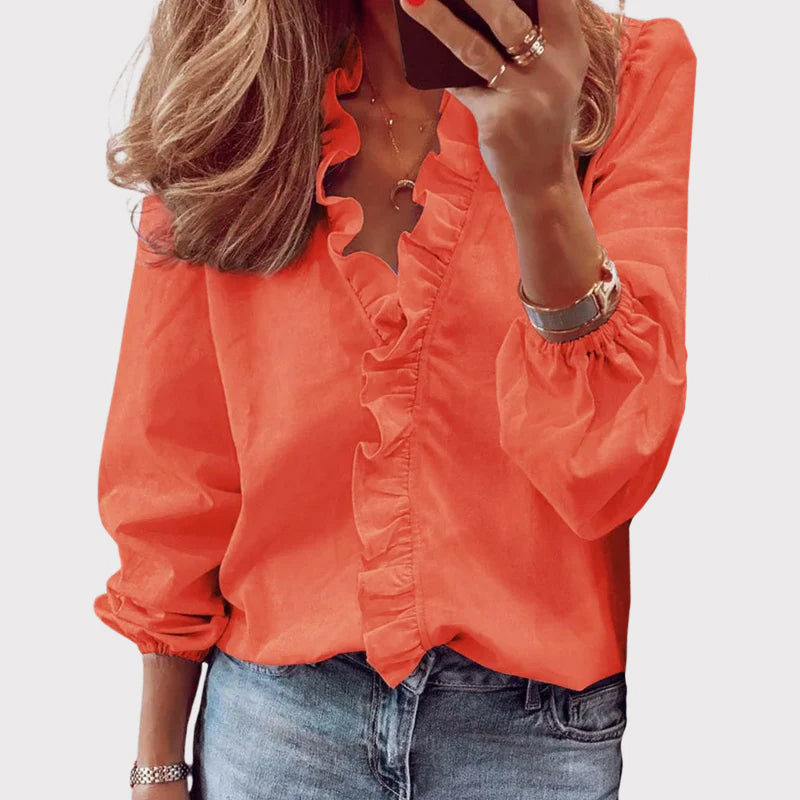 Samantha - Women's Ruffle V-Neck Long Sleeve Blouse