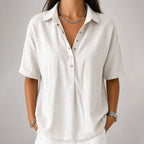 Sara - Women's Relaxed Short Sleeve Henley Shirt