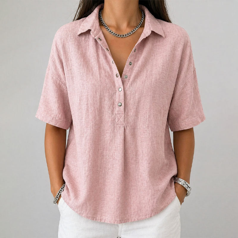 Sara - Women's Relaxed Short Sleeve Henley Shirt