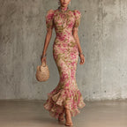 Seraphina - Women’s Floral Ruffle Maxi Dress with Puff Sleeves