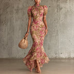 Seraphina - Women’s Floral Ruffle Maxi Dress with Puff Sleeves