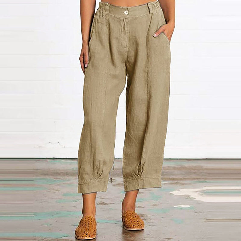 Sharon - Women's Linen Straight Leg Cropped Pants