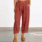 Sharon - Women's Linen Straight Leg Cropped Pants