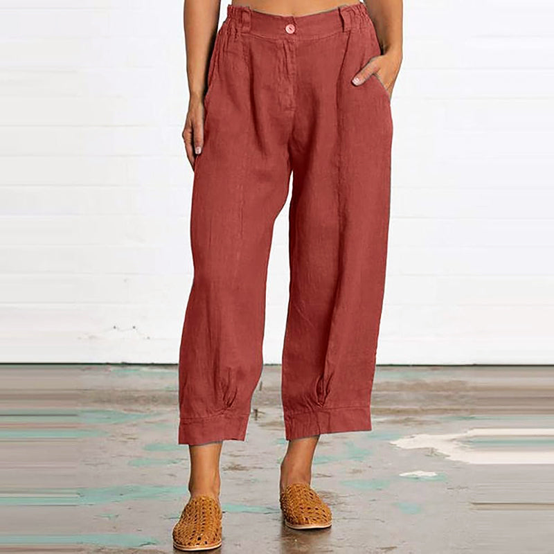 Sharon - Women's Linen Straight Leg Cropped Pants