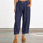 Sharon - Women's Linen Straight Leg Cropped Pants