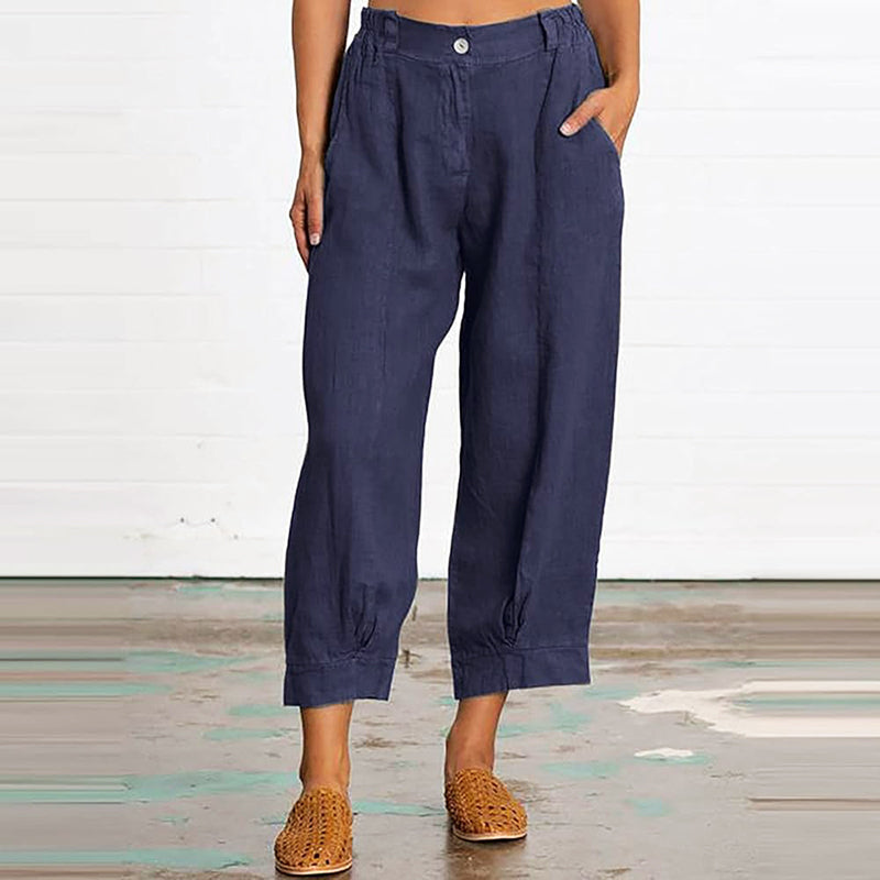 Sharon - Women's Linen Straight Leg Cropped Pants