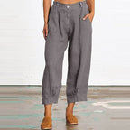 Sharon - Women's Linen Straight Leg Cropped Pants