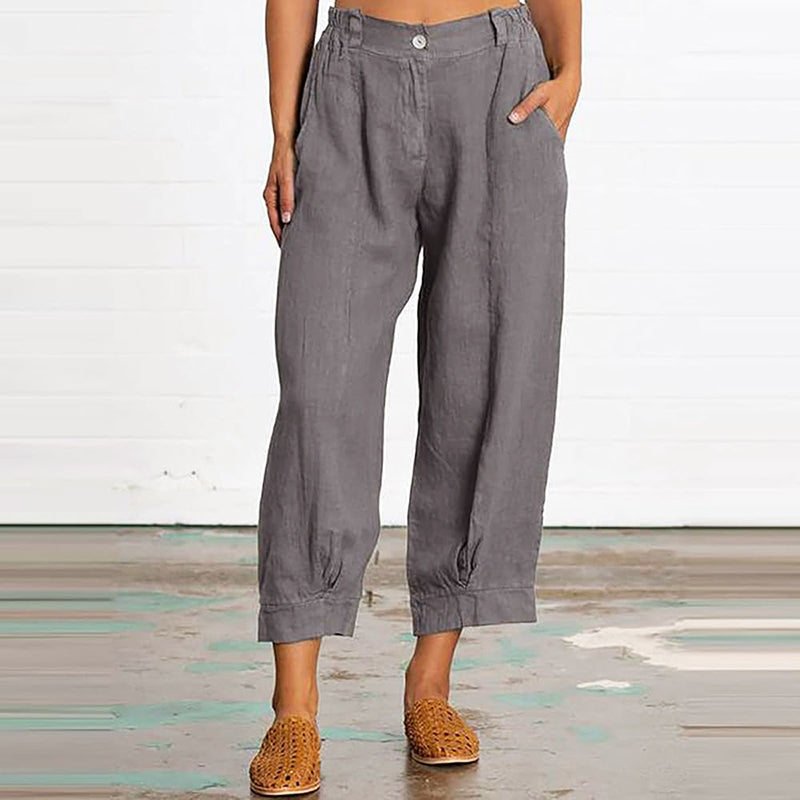 Sharon - Women's Linen Straight Leg Cropped Pants