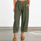 Sharon - Women's Linen Straight Leg Cropped Pants