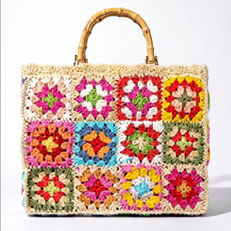 Sierra - Women's Boho Woven Straw Beach Tote Bag