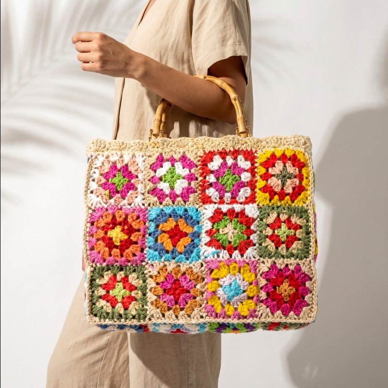 Sierra - Women's Boho Woven Straw Beach Tote Bag